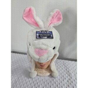 Critter Caps Plush Bunny Rabbit Hat Ear Flap & Chin Button Theater Winter NWT